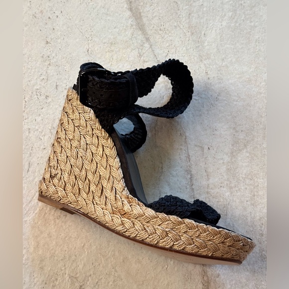 Stuart Weitzman Black Woven Wedge Sandals 11.5 M - Picture 1 of 4